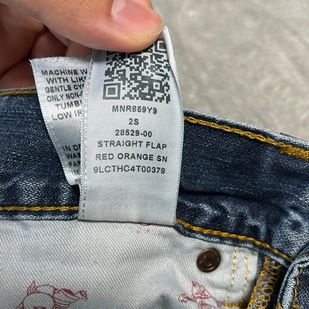 True Religion Straight Flap Pocket Blue Jeans 31x27 Faded Denim Distressed
